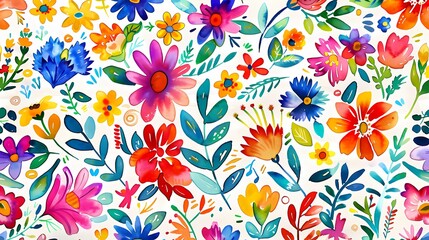 Wall Mural - Colorful watercolor floral pattern