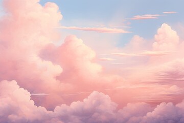 Wall Mural - A painting of a pink pastel sky with different clouds. Generative AI
