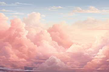 Wall Mural - A painting of a pink pastel sky with different clouds. Generative AI