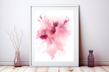 Wall Mural - A pink watercolor painting in white frame. Generative AI