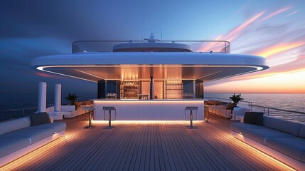 Wall Mural - Ultra contemporary modernist super yacht deck with bar and lounge seating, simple elegance of o