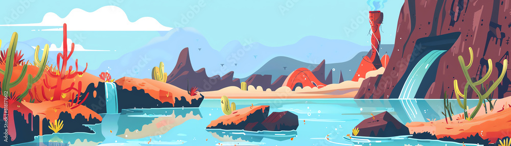 Deepsea hot springs flat design front view theme of geothermal energy ...