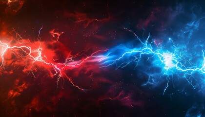 Wall Mural - A bright blue and red line of lightning bolts in space by AI generated image