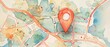 © JK_kyoto - A watercolor clipart of a map with a large red location pin at the center