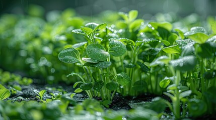 Wall Mural - A field of lush green watercress ready for harvest.