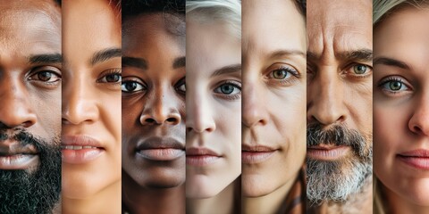 a collage representing diversity, featuring close-up portraits of people from different ethnic backg