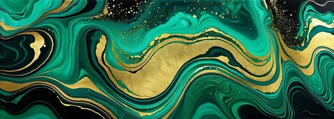 Background green gold abstract texture marble pattern liquid ink paint. Dark background green gold luxury stone wallpaper golden watercolor foil agate black art design emerald color fluid water moder	