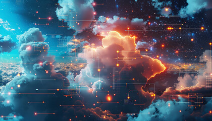 Canvas Print - A colorful, starry sky with a few clouds by AI generated image