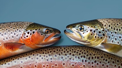 Wall Mural -  Two fish adjacent, atop clear water, before a blue sky