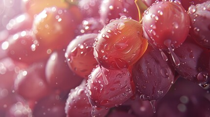 Poster -  A tight shot of grapes with dewdrops atop and below each fruit, the lower portion submerged in water droplets