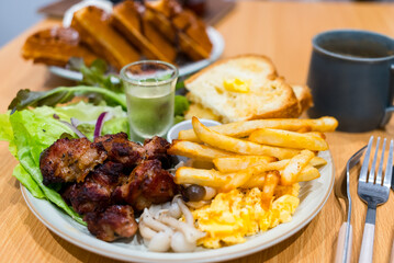 Poster - All day breakfast with French fries and grilled chicken