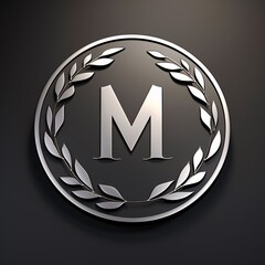 Silver laurel wreath with the letter M. 3D rendering