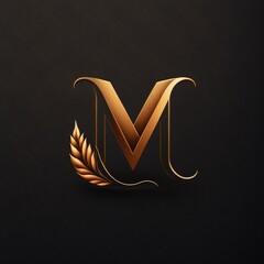 Golden letter M with laurel wreath. Vector design template elements for your application or corporate identity.