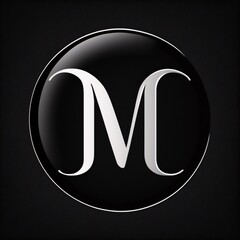 black and white round icon with the letter m on a black background