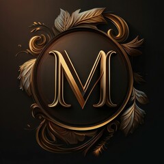 Luxury monogram, letter M with golden ornament. 3d render