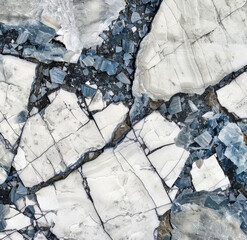 Canvas Print - Marble texture, surrounded in the style of broken pieces of ice blue and white marble with dark gray veins. Created with Ai