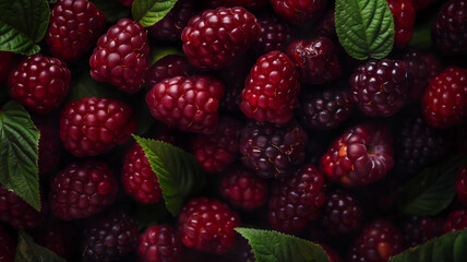 Close-up of fresh blackberry captured with their intense red hues and shiny texture. Summer fruit