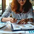 © Art-Park - A female Accountant looks at a financial report, professional accounting company, digital marketing, optimization, guy calculating a sales margin