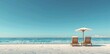 © FU - Minimalist Tranquility: Two Chairs and an Umbrella on Pristine White Sand Beach