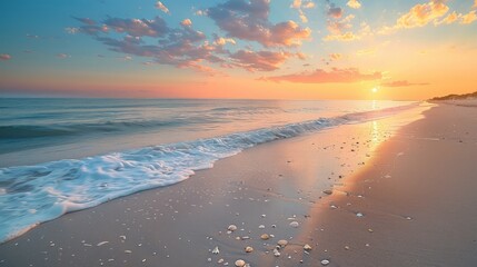 Poster - The beach is empty and the sun is setting