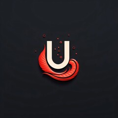 U letter with red leaves on black background. Vector illustration for your design.