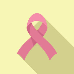 Sticker - Flat design illustration of a pink ribbon casting a shadow, symbolizing support for breast cancer awareness