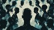 © Bijac - thoughtprovoking illustration explores media manipulation and crowd psychology dark silhouette surrounded by faceless figures concept illustration