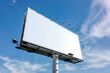 © forenna - A blank poster empty white billboard set against the blue sky. The large rectangular billboard gives room for creative advertising ideas. It's placed outdoors at an angle that capt