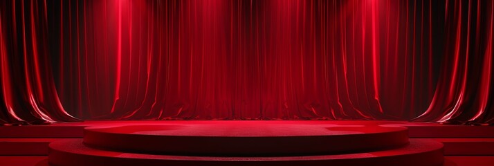 Poster - Red Spotlight on Podium Empty Stage Awaiting Award Ceremony VIP Event in Abstract Theater Studio