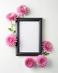 Sticker - Blank frame with pink flowers on white background