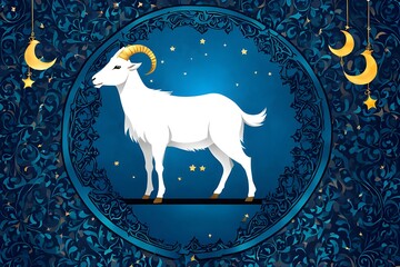 Eid al adha islamic festival wishes with goat background design	