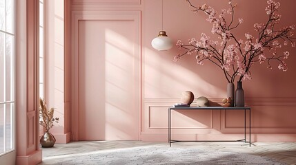 Wall Mural - soft pastel hues, where blush pink walls create a sense 