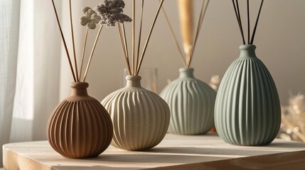 exquisite handcrafted ceramic diffusers in earthy tones luxury home decor product mockup