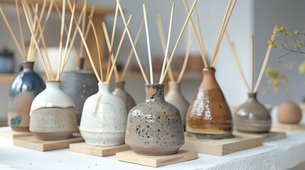 exquisite handcrafted ceramic diffusers in earthy tones luxury home decor product mockup