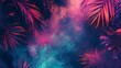 © Bijac - tropical neon night with palm leaves and colorful smoke abstract background