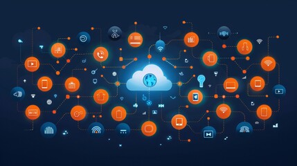 Wall Mural - technology with connected devices, concept of connection across business and home.