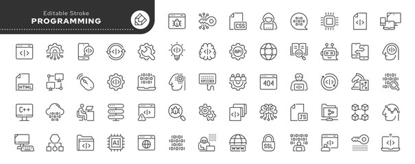 Wall Mural -  Series - Programming and coding. Set of line icons in linear style. Outline icon collection. Conceptual pictogram and infographic.