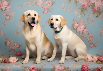 Poster - AI generated illustration of a Labrador retriever with a cute expression in photographic studio