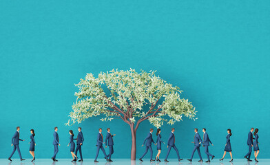 Canvas Print - Business people are walking by the big tree, 3D rendering