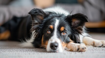 Sophisticated Border Collie Dog Resting on Plain Background, Room for Text Overlay