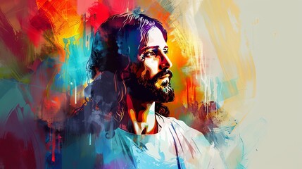 Wall Mural - colorful abstract portrait of jesus christ modern religious digital painting illustration