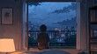 © Pixelpur - A boy looking out of his bedroom window, evening time, sad lofi theme