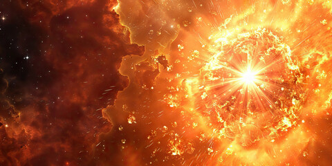 Wall Mural - a fiery supernova explodes across the cosmic canvas, its light and energy painting everything in its