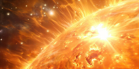 Wall Mural - a fiery supernova explodes across the cosmic canvas, its light and energy painting everything in its