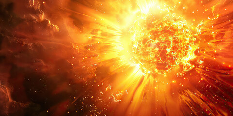 Wall Mural - a fiery supernova explodes across the cosmic canvas, its light and energy painting everything in its