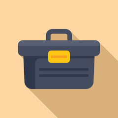 Poster - Simple and modern flat design icon of a grey tool box with a yellow handle on a tan background