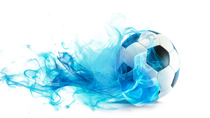 Wall Mural - A vibrant Soccer Ball with Blue Flames isolated on a transparent background