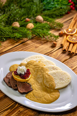 Wall Mural - Typical Czech cuisine, sirloin in cream sauce