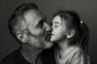 © Alesia - Daughter kisses father, horizontal Father's Day banner in vintage style