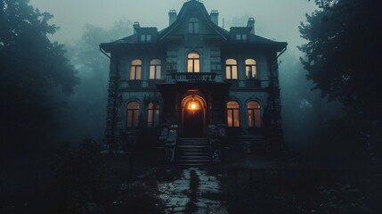Wall Mural - front view of an old house in the dark, made in fantasy style